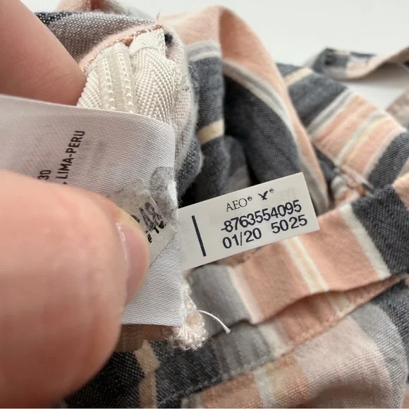 American Eagle Striped Button Front Romper Pink Grey - Picture 7 of 9